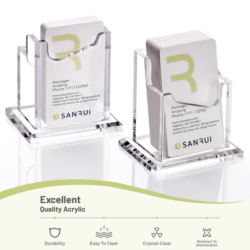 SANRUI Clear Acrylic Business Card Holder 2Tier Vertical Cards Display with 4 Slots Organizes Up to 200 Cards Professional Card Organizer for Men & Women Perfect for Office, Home & Exhibition - Image 5